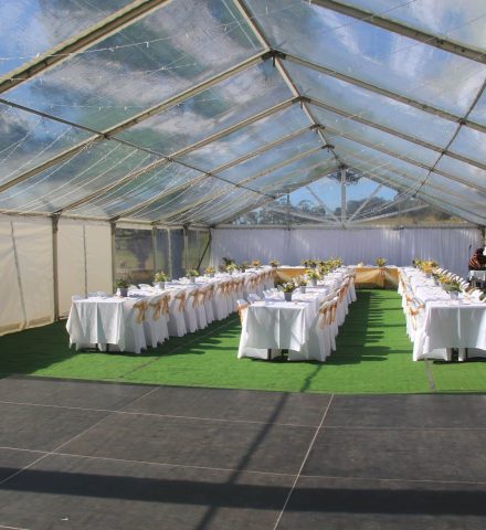 10m by 24m clear marquee with astro turf